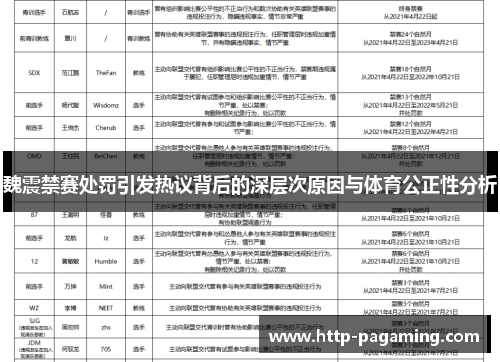 魏震禁赛处罚引发热议背后的深层次原因与体育公正性分析
