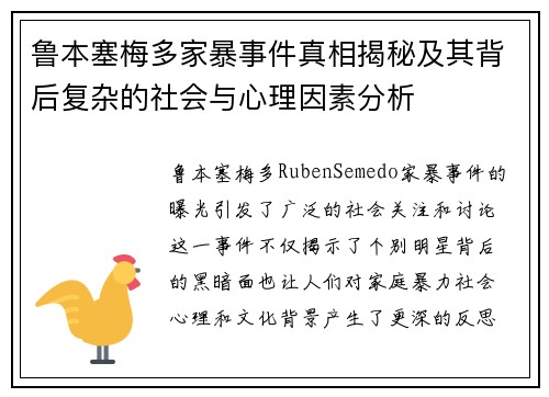 鲁本塞梅多家暴事件真相揭秘及其背后复杂的社会与心理因素分析